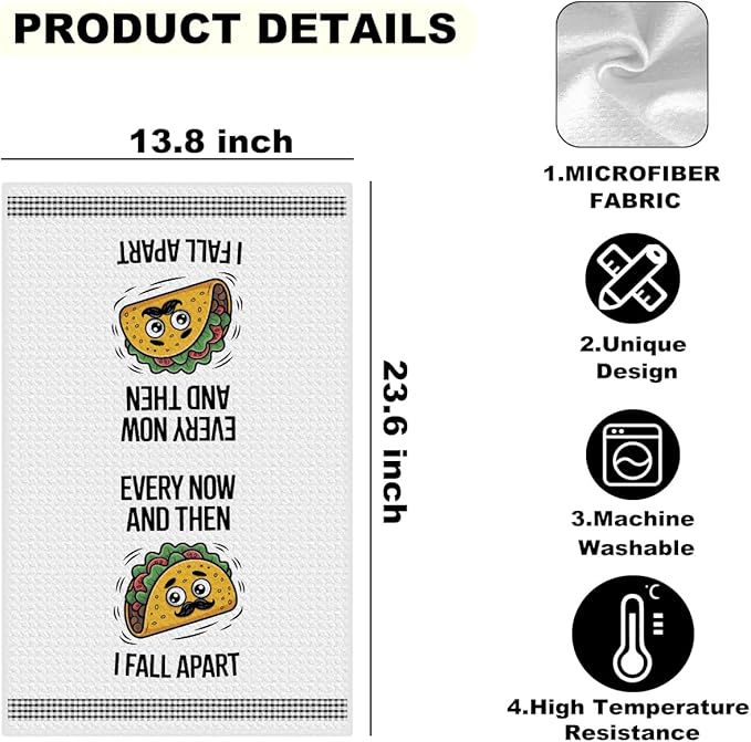 4PCS Funny Kitchen Towel, Cute Decorative Dish Towels Sets, Absorbent Waffle Hand Towels, Housewarming Gifts for New Home, Women, Mom, Funny House Warming Presents, Hostess Gifts