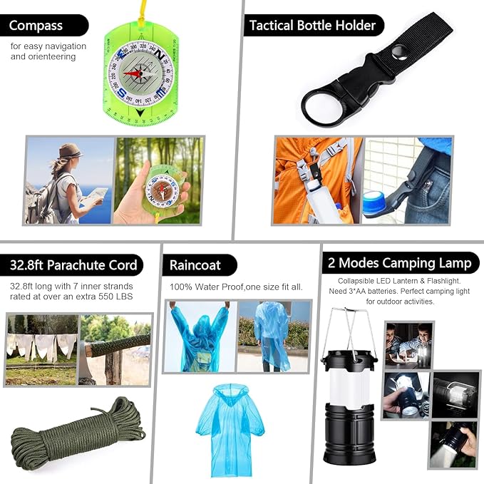 Survival Kit, First Aid Kit Survival Gear and Supplies Emergency Kit with Bug Out Bag Tactical Military Grade Molle IFAK for Camping, Earthquake, Hiking, Hunting, Gifts for Men Dad