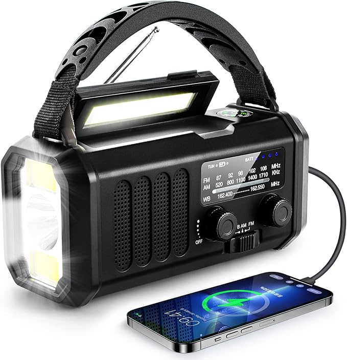 Leaton Emergency NOAA Weather Radio, 10000mAh/37000mWh, Solar Hand Crank Radio with AM/FM, Flashlight Reading Light, Rechargeable Battery, for Camping Safety & Survival Equipment Outdoor Emergencies