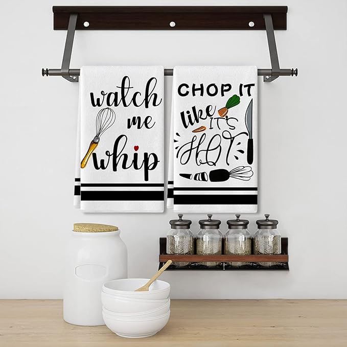 Funny Kitchen Towels and Dishcloths Sets of 4 Kitchen Towels with Sayings Egg Beater Rolling Pin Absorbent Drying Tea Dish Towel for Cooking Baking Home Decorations,18 x 28 Inch
