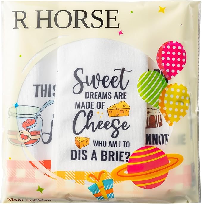 R HORSE Funny Kitchen Dish Towel - 5Pcs Cute Food Theme Kitchen Dishcloth Check Absorbent Drying Cleaning Dishcloth Bar Hilarious Hand Towel Gift for Baking Lover Housewarming Mom Women