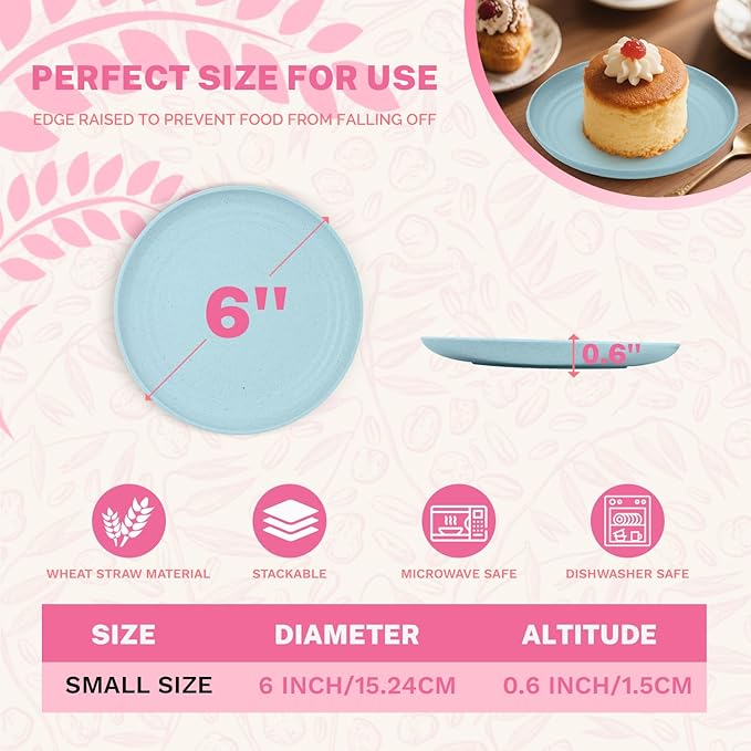 Homienly Mini Appetizer Plates 5.7-inch Wheat Straw Plates Set of 8 - Unbreakable Small Dessert, Snack, Salad Plates - Dishwasher Safe - Vibrant Memphis Colors