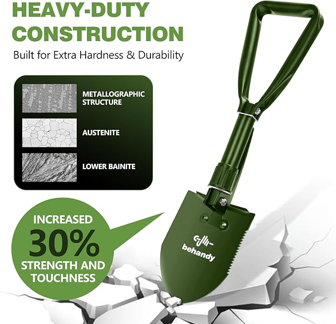 18.5" Folding Shovel, Tri-Fold Collapsible Shovel for Car, Camping Shovel, Military Entrenching Tool for Gardening, Camping, Digging Dirt, Sand, Snow, Off Road, Portable Car Emergency kit