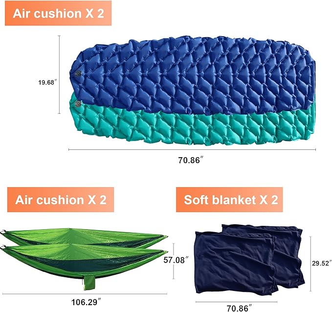 Northroad 9PCS Camping Tent Kit, Including 1 2/3 Person Dome Tent, 2 Sleeping Bag, 2 Sleeping Pad/Camping Mat, 2 Single Camping Hammock with 2 Tree Straps, 2 Lightweight Fuzzy Bed Blanket