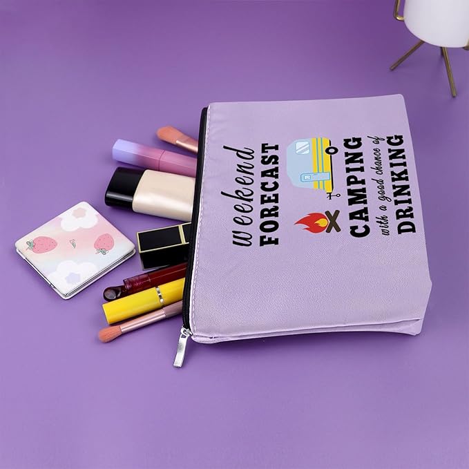 Sazuwu Happy Camper Gifts for Couples Purple Makeup Bag Camping Themed Gifts for Adults Camper Accessories for Travel Trailers Cosmetic Bag Travel Toiletry Bag Birthday Christmas Graduation Gift