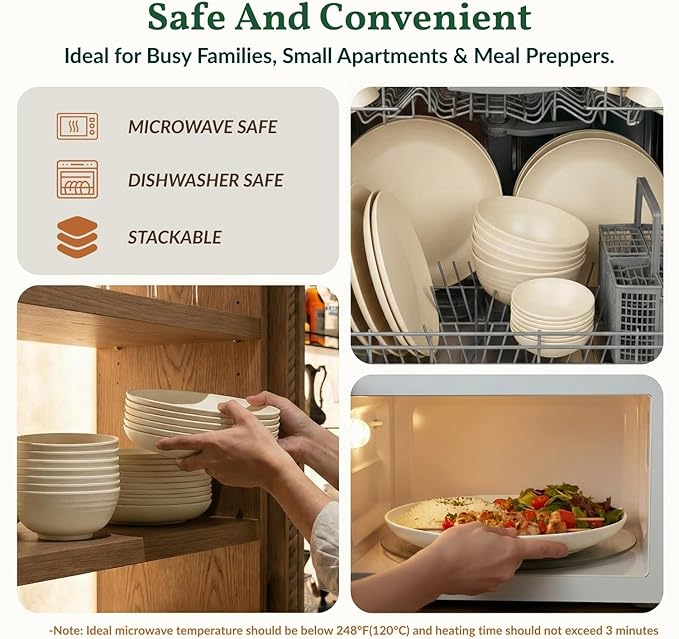 Homienly Wheat Straw Dinnerware Sets 40 PCS Plates and Bowls Sets with Cup Set and Dipping Bowls, Unbreakable Camping Dishes Microwave and Dishwasher Safe Dinnerware Set for Dinner, Outdoor (Beige)