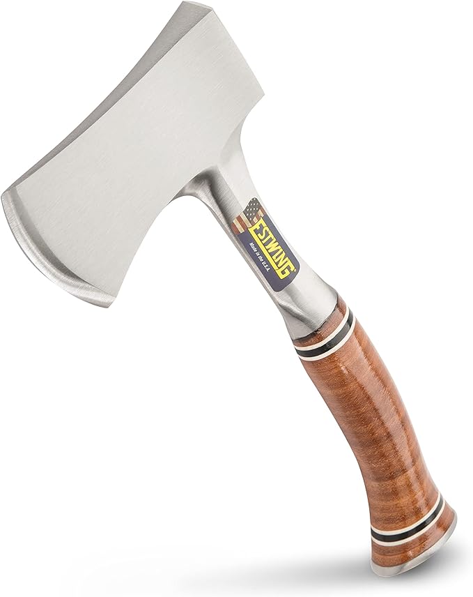 ESTWING Sportsman's Axe - 12" USA Made Camping Hatchet with Forged Steel Construction & Genuine Leather Grip - E14A