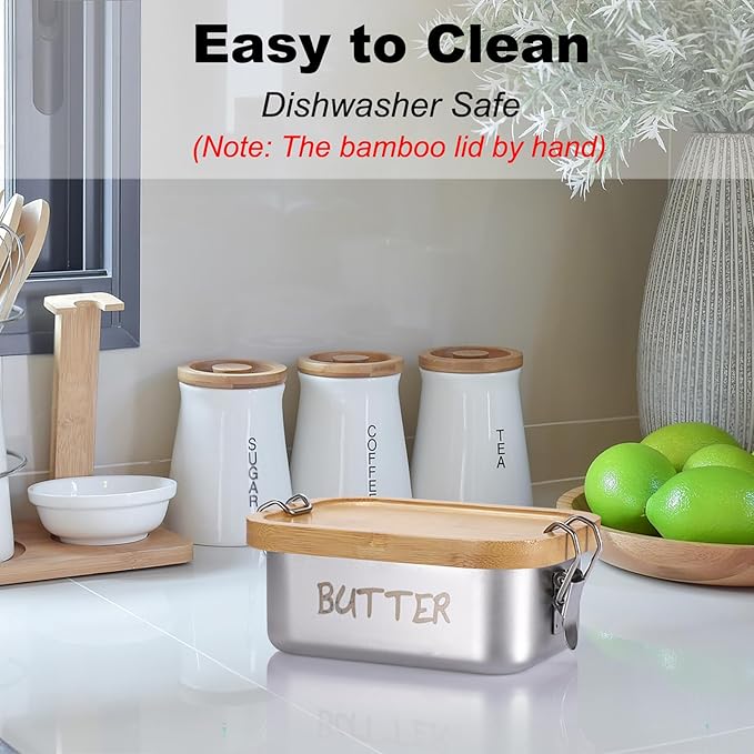 BSTKEY Stainless Steel Butter Dish with Lid for Countertop, Butter Holder with Silicone Sealing for Kitchen, Food Container for Picnic, Unbreakable Butter Keeper, Holds 1 Stick East Coast Butter