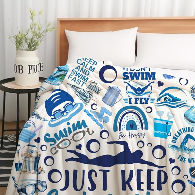 Swimming Blanket Merch Soft Cozy Flannel Swimming Sports Theme Throw Blanket Decor Bedding Gifts for Girls Women Kids Adults 80"x60"