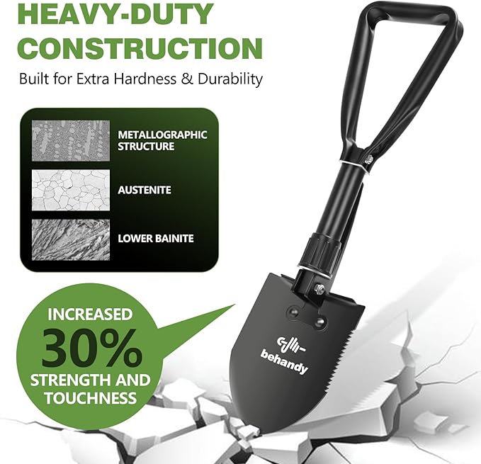 18.5" Folding Shovel, Collapsible Shovel for Car Snow, Camping Shovel and Pickax, Military Entrenching Tool for Gardening, Camping, Sand, Off Road, Portable Car Emergency kit