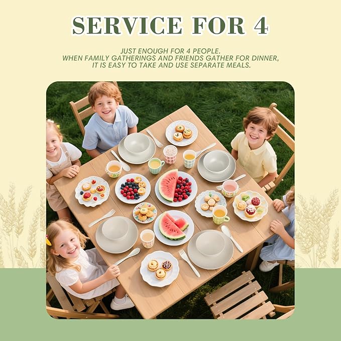Wrova Wheat Straw Dinnerware Sets of 20,Dishwasher Safe Kitchen Plates and Bowls Sets,Camping Dishes Sets Contains Dinner Plates,Cereal Bowls,Drinking Cups and Flatware.(Beige)