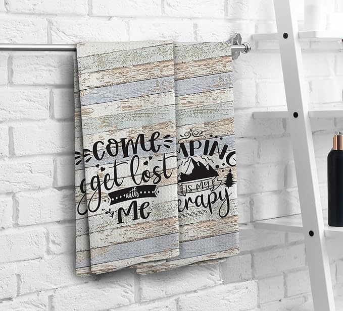 Camp Towel, Camping Kitchen Towels, Camping Decor for Camper, Gifts for Campers, Camping Gifts for Women Men, Camping is My Therapy RV Decorations for Inside Camper, Set of 2, 16x24