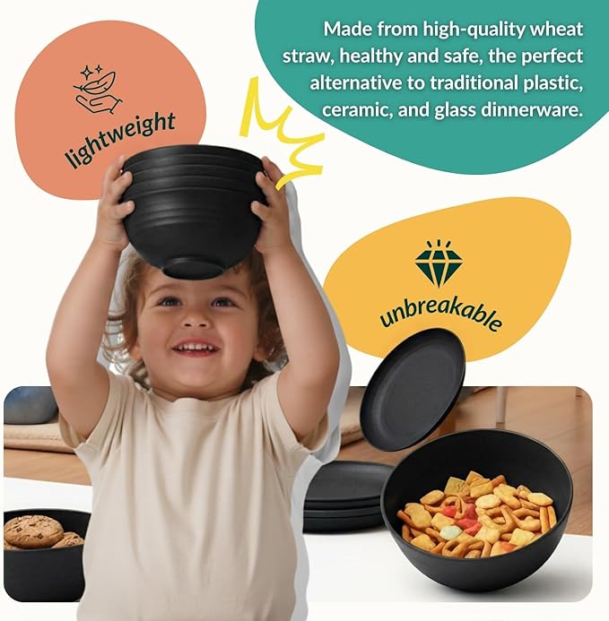 Homienly Plates and Bowls Sets, 40-Piece Modern Wheat Straw Dinnerware Sets for 8 Unbreakable Kitchen Dinner Set Microwave and Dishwasher Safe Dishes Set for Apartment, Party, Outdoor, RV (Black)