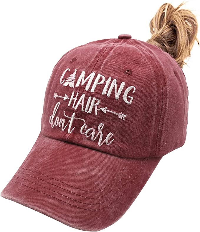 Waldeal Women's Embroidered Adjustable Ponytail Hat Low Profie Washed Baseball Cap