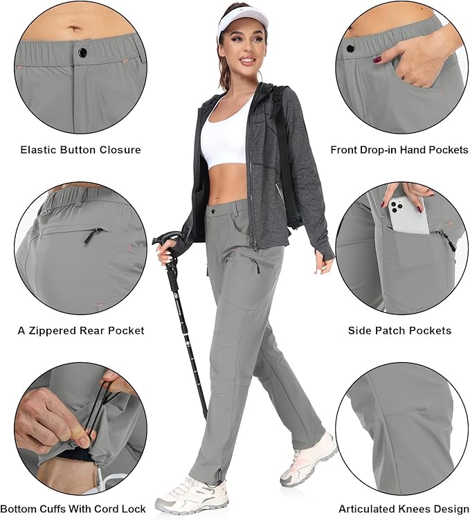 GymBrave Women's Hiking Cargo Pants Quick Dry Outdoor Camping Capris Water Resistant UPF 50 with Zipper Pockets