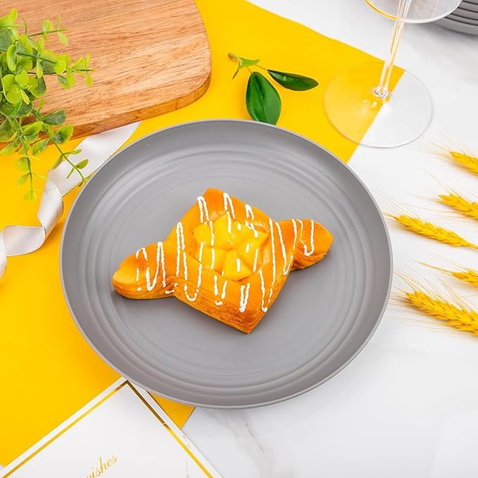 Wheat Straw Plates, Unbreakable Dinner Plates Set of 4, 8 Inch Plastic Plates Reusable, Dishwasher & Microwave Safe, Lightweight Salad Plates for Camping/Kitchen (Gray)