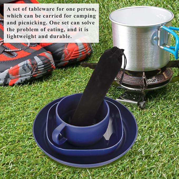 Camping Utensils Set, ReaNea Camping Plates and Bowls Set with Coffee Mug, Travel Cutlery Set Include Spoon, Fork, Knife for Home, Poolside, Outdoor, Picnic, Camp