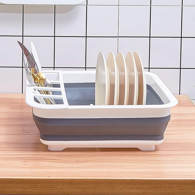 Goderewild Collapsible Dish Drying Rack with Rotating Drain & Plug,Space-Saving Dish Drainers for Kitchen Counter, Portable Dish Rack Over Sink Drying Dinnerware,Travel Trailer RV Camping Essentials