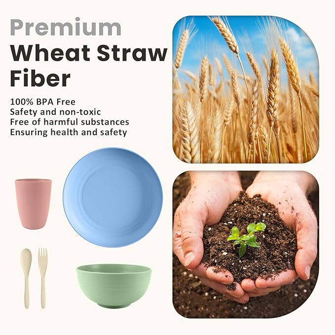 Homienly Wheat Straw Dinnerware Sets 20 PCS Cups and Plates Sets for Kitchen Microwave and Dishwasher Safe Plate Set Unbreakable Camping Dish Set Kids Plates and Bowls Sets for Picnic, RV (Multilight)