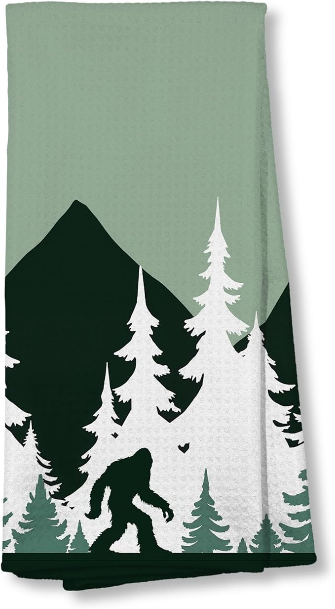 Funny Bigfoot Sasquatch Forest Kitchen Dish Tea Towels 16x24, Camper Decor Hand Towels for Bathroom, Camping Camper Bigfoot Gifts for Women,Big Foot Sasquatch Gifts
