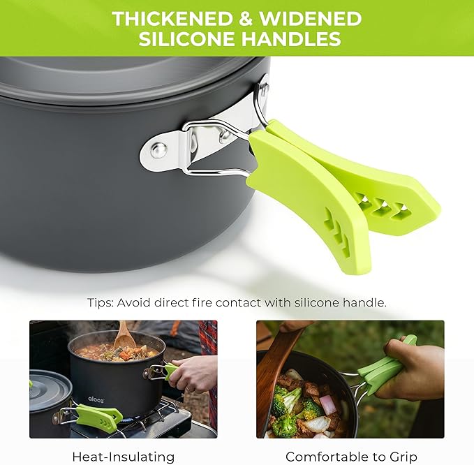 Alocs Camping Cookware Set - Lightweight Camping Pots and Pans - Portable Outdoor Cookware with Kettle - Camping Cookware Mess Kit for 2