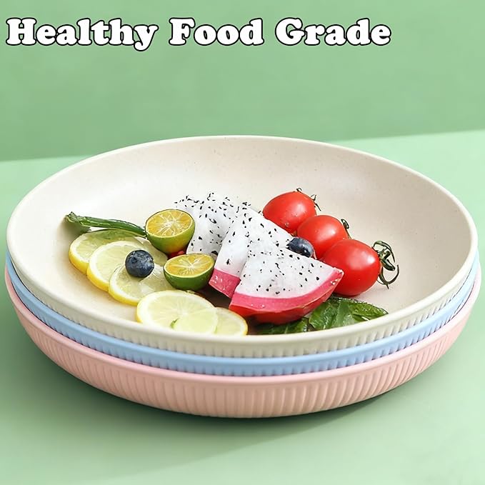 Dinner Plates Set of 4, 7.8 Inch Plastic Plates Reusable, Wheat Straw Plates, Dishwasher & Microwave Safe, Lightweight Salad Plates for Camping/Kitchen