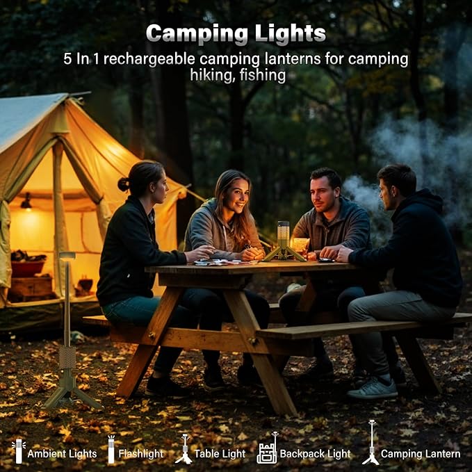 Telescopic Portable Camping Light with Stand - 10500mAh Rechargeable Camping Light with Storage Bag, Dimmable Magnetic Tent Lamp,Waterproof Tripod Pole Work Lights for Outdoor Emergency, Hiking,Green