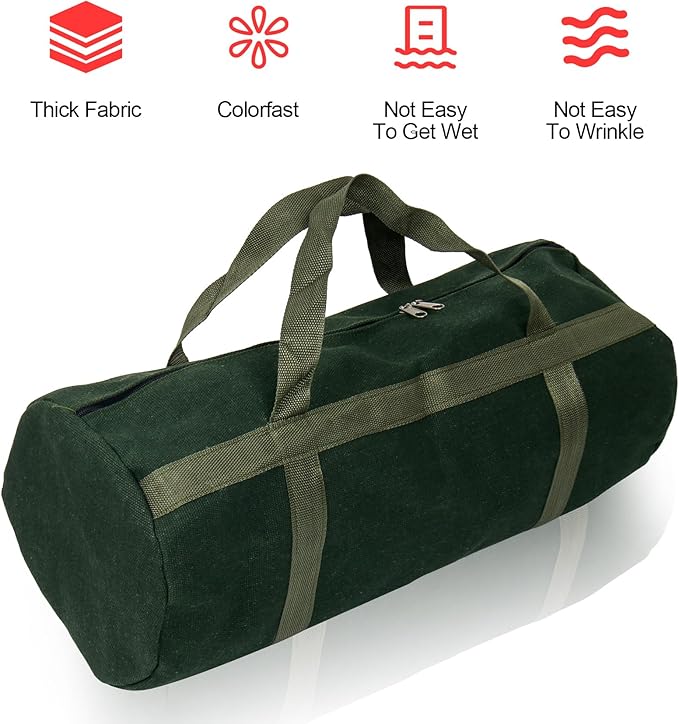 24" Grill Accessory Storage Bag, Tools Storage for Outdoor Grilling, Thick Canvas Double Zipper Utensil Carry Bag for Camping Hiking Barbecue, Dark Green