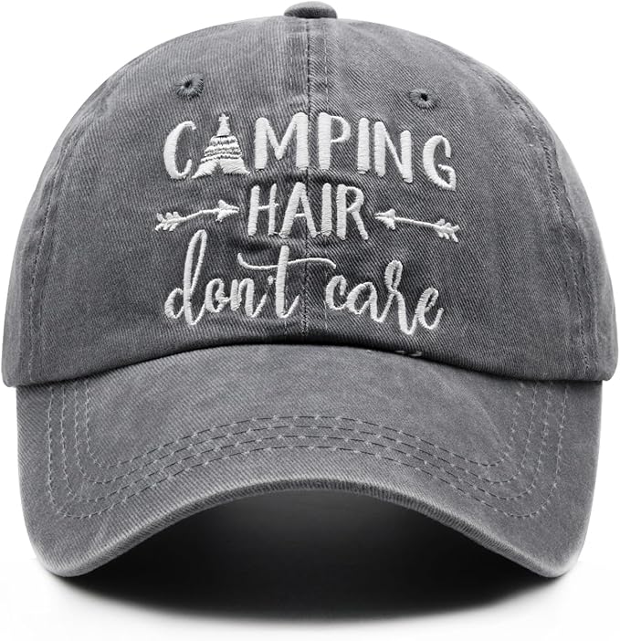 Waldeal Embroidered Camping Hair Don't Care Hat Adjustable Washed Baseball Cap for Women Men