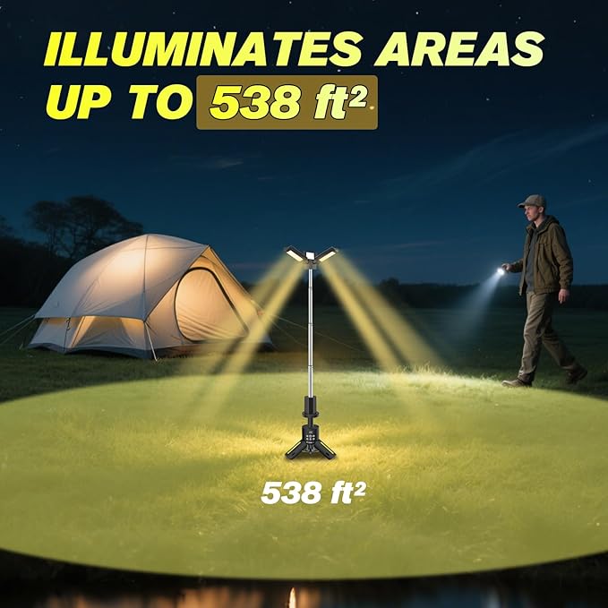 SakerPlus Portable Camping Lights with Stand, 5000LM Rechargeable LED Flashlight, 9 Color Modes, Collapsible Camping Lantern Tent Light with Magnetic Base for Power Outages, Camping & Emergency(Black)