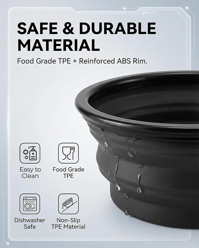 Collapsible Dog Bowls for Travel, 2-Pack Dog Portable Water Bowl for Dogs Cats Pet Foldable Feeding Watering Dish for Traveling Camping with Carabiners, BPA Free (Grey&Black, Large)