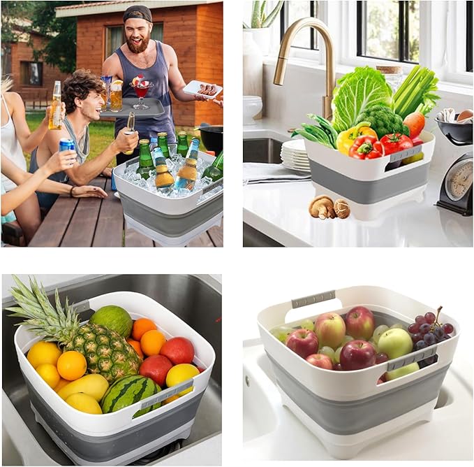 2.9 Gal(11L) Collapsible Wash Basin with Drain Plug, Space Saving Multiuse Foldable Sink Tub,Dishpan,RV camping sink,Vegetable Washing basin,Ice Beverage Tubs,Laundry & Kitchen Use