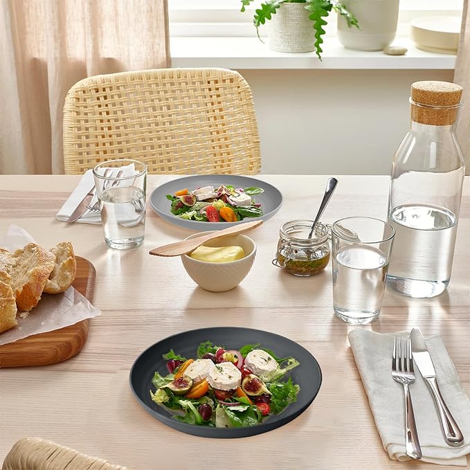 Homienly Wheat Straw Plates Set of 8, Reusable Lightweight and Unbreakable 9 inch Plates, Premium Microwave and Dishwasher Safe Plates for Kitchen, Camping, Picnic, Party - GreyStone
