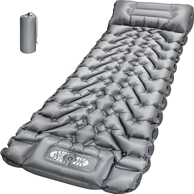 Sleeping Pad for Camping, Backpacking Sleeping Mat with Built-in Pillow and Foot Pump, 4in Thick Compact Camping Air Mattress for Hiking Tent Road Trip Car Camp Travel Gear