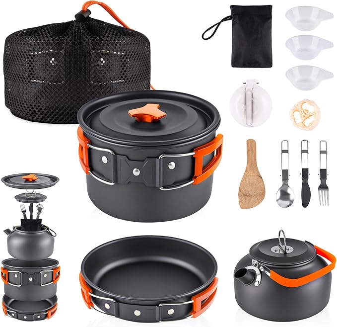 aiGear Camping Cooking Set Cookware Mess Kit with Storage Bag Pot Pan Set Camping Accessories for Outdoor Camping Hiking Picnic Portable and Lightweight Aluminum