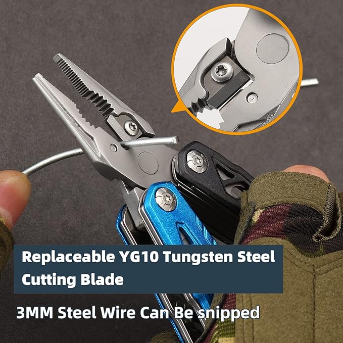 HANSHI Upgraded Adjustable Wrench Multitool Hammer with YG10 Tungsten Steel Replaceable Wire Cutters for Men,18 in 1 Pocket Multi Tool Knife with Spring-Action Pliers for Camping,Survival (Black)