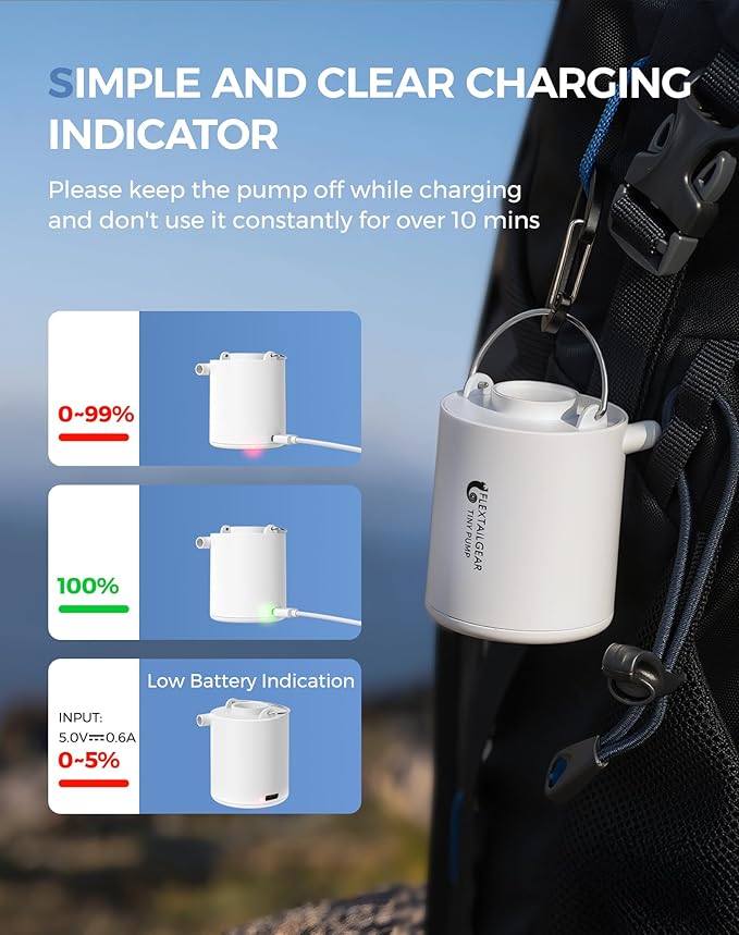FLEXTAILGEAR Portable Air Pump for Inflatables, 2.82oz Classic Tiny Air Pump, Rechargeable Electric Air Pump to Inflate Deflate for Camping Gear Pool Floats Air Mattress