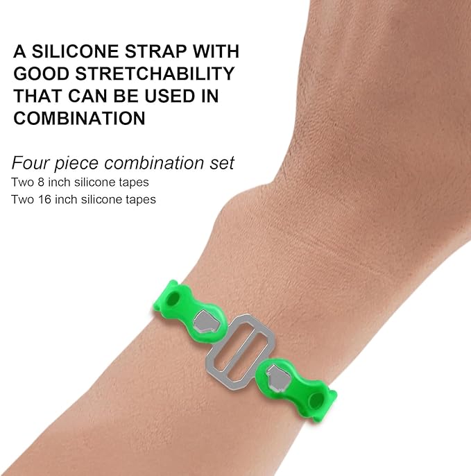 Modular Straps, Safety Strap Set to Secure Splits, 70 Pound Load, 8" and 16" Lengths, Flexible Multi-Tool, Wearable Gadget for Outdoor Adventure, Survival, Camping, Travel (4-Pack) (Green)