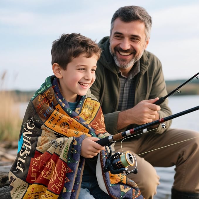 Fishing Gifts for Men Blanket 50" X 60", Funny Fish Gift for Boys, Fish Present for Women Unique, Best Gift for Fisherman, Gifts for Man Who Love Fishing