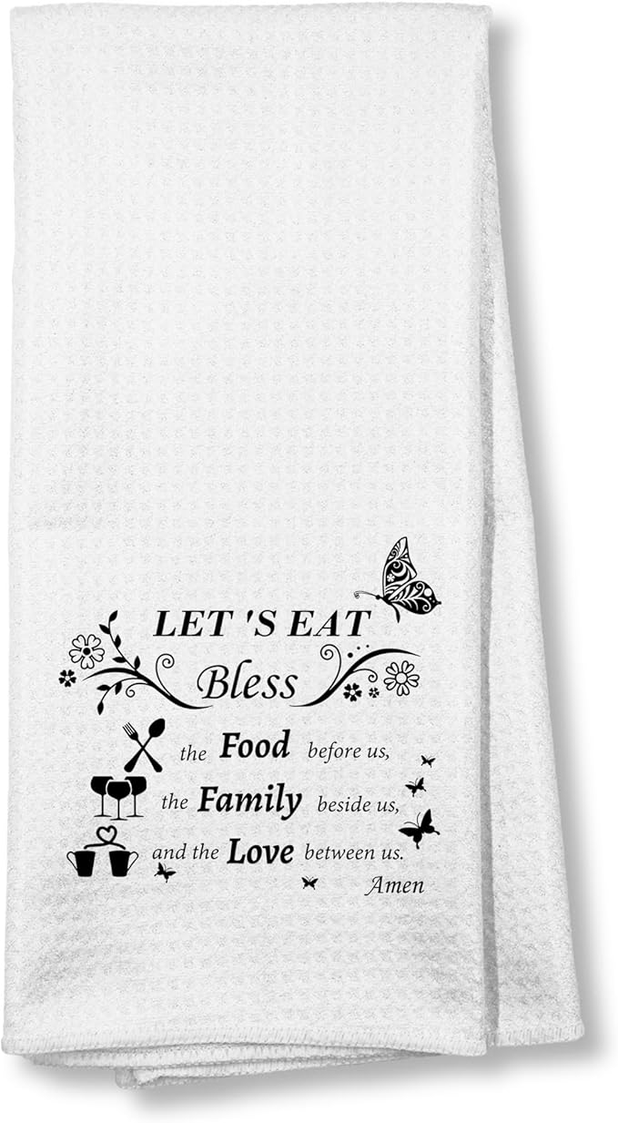 Bless The Food Christian Kitchen Towels 16x24,Bless The Food Before us Religious Bible Scripture Inspirational Kitchen Bathroom Towels，Christian Housewarming Gifts for Women