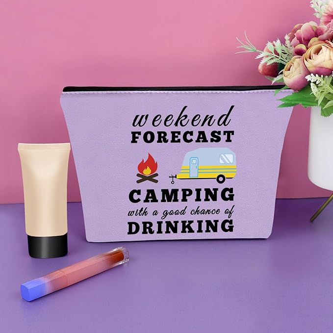 Sazuwu Happy Camper Gifts for Couples Purple Makeup Bag Camping Themed Gifts for Adults Camper Accessories for Travel Trailers Cosmetic Bag Travel Toiletry Bag Birthday Christmas Graduation Gift