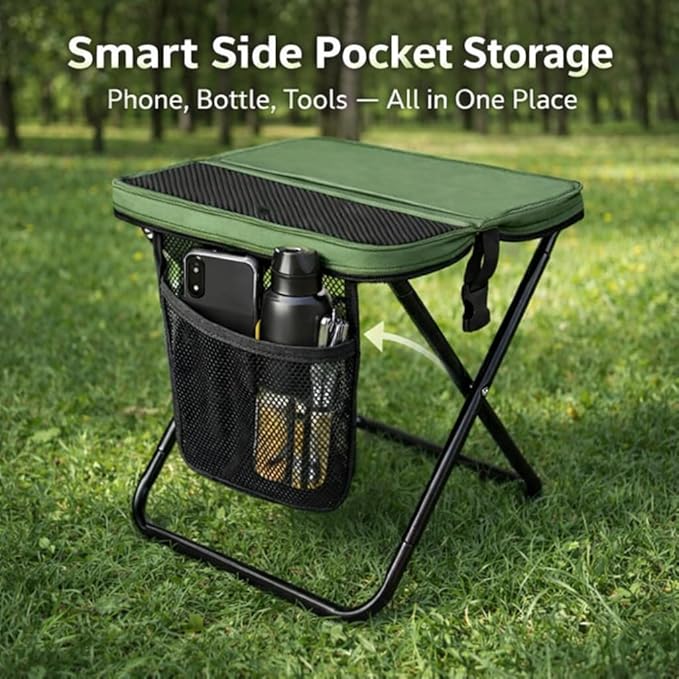Foldable Stool with Carrying Bag,Compact Folding Chair with Shoulder Strap, Lightweight Outdoor Seat for Fishing, Camping, Hiking, Garden, Beach, Sports Games, Festivals (Green)
