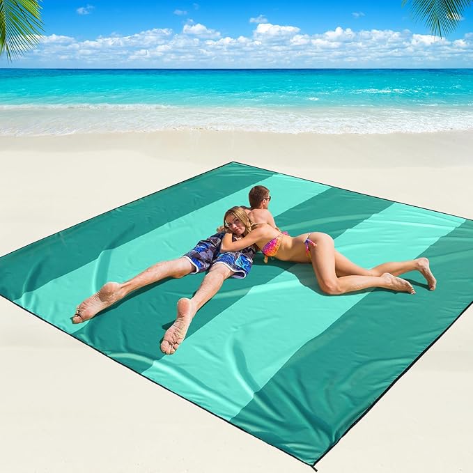 WIWIGO Beach Blanket Waterproof Sandproof Beach Mat 79" X 83"/10'x9'for 2-8 Adults Quick Drying Outdoor Picnic Mat Beach Accessories for Travel, Camping, Hiking