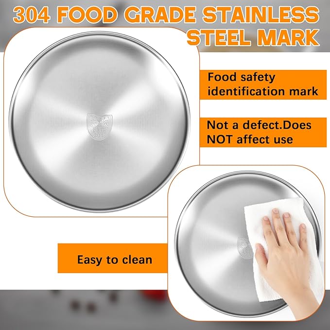 304 Stainless Steel Plates and Bowls Sets - 9 Inch Metal Camping Plates Reusable 20oz Steel Snack Bowls Feeding Serving Dinner Dishes for Adult Girls Boys