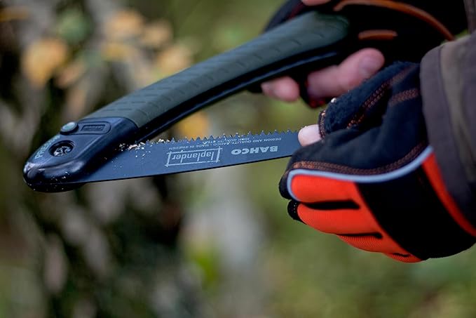 Bahco BAH396LAP 7-1/2" Laplander Folding Saw for Trail Maintenance, Wood Processing, and Survival Use, Rust-Protected Blade, Secure Lock, Ergonomic Grip, Ideal Bushcraft and Camping Tool