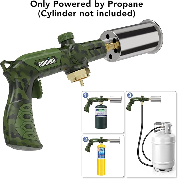 Sondiko Powerful Propane Torch L8010, Sous Vide, Campfire Starter, Adjustable Gas Welding Kit for Searing Steak, BBQ, Gas Welding(Camouflage) Propane Tank Not Included