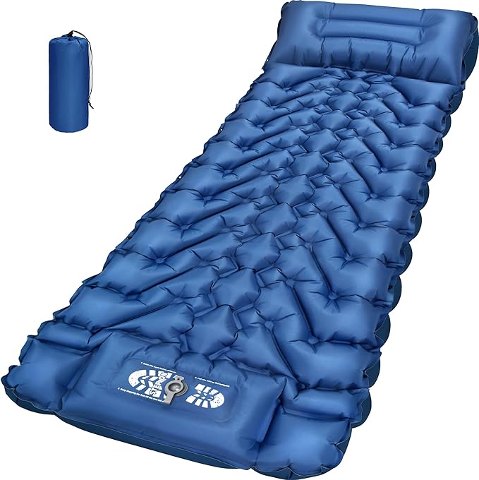 Sleeping Pad, Backpacking Camping Pad with Built-in Pillow and Foot Pump, 4in Thick Compact Camping mat for Hiking Tent Road Trip Car Camp Travel Gear