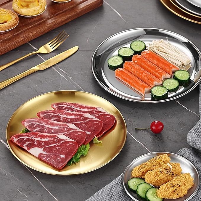 Stainless Steel Plates Set of 2 Metal Dishes Dinner Tray 5.5 Inch for Snack,Nut, candy,Camping Plate, Shatterproof Dishwasher Safe