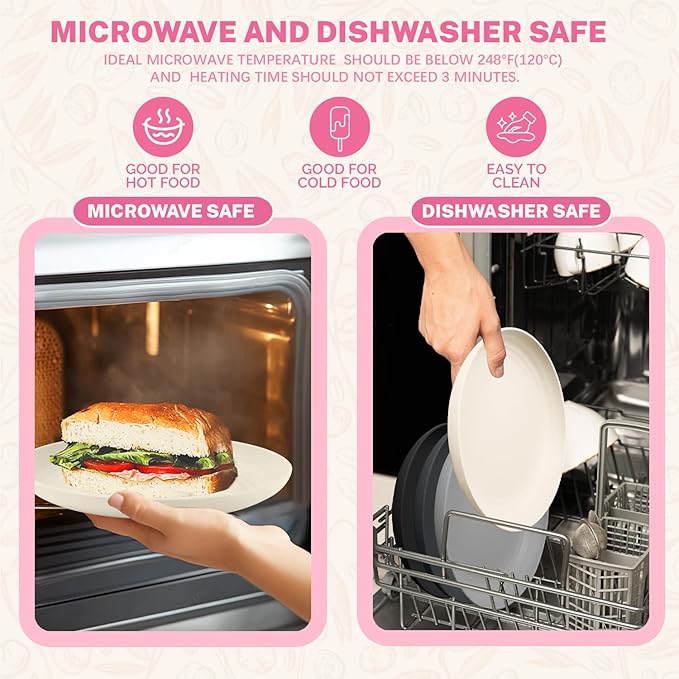Homienly Premium Wheat Straw Dinner Plates, Reusable 8 PCS Unbreakable Plates 10 inch Plate Set, Alternative Plastic Plate Microwave and Dishwasher Safe Plates Set for Home - GreyStone