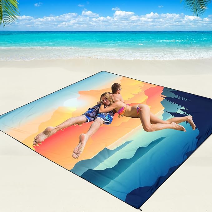 WIWIGO Beach Blanket Waterproof Sandproof Beach Mat 79" X 83"/10'x9'for 2-8 Adults Quick Drying Outdoor Picnic Mat Beach Accessories for Travel, Camping, Hiking